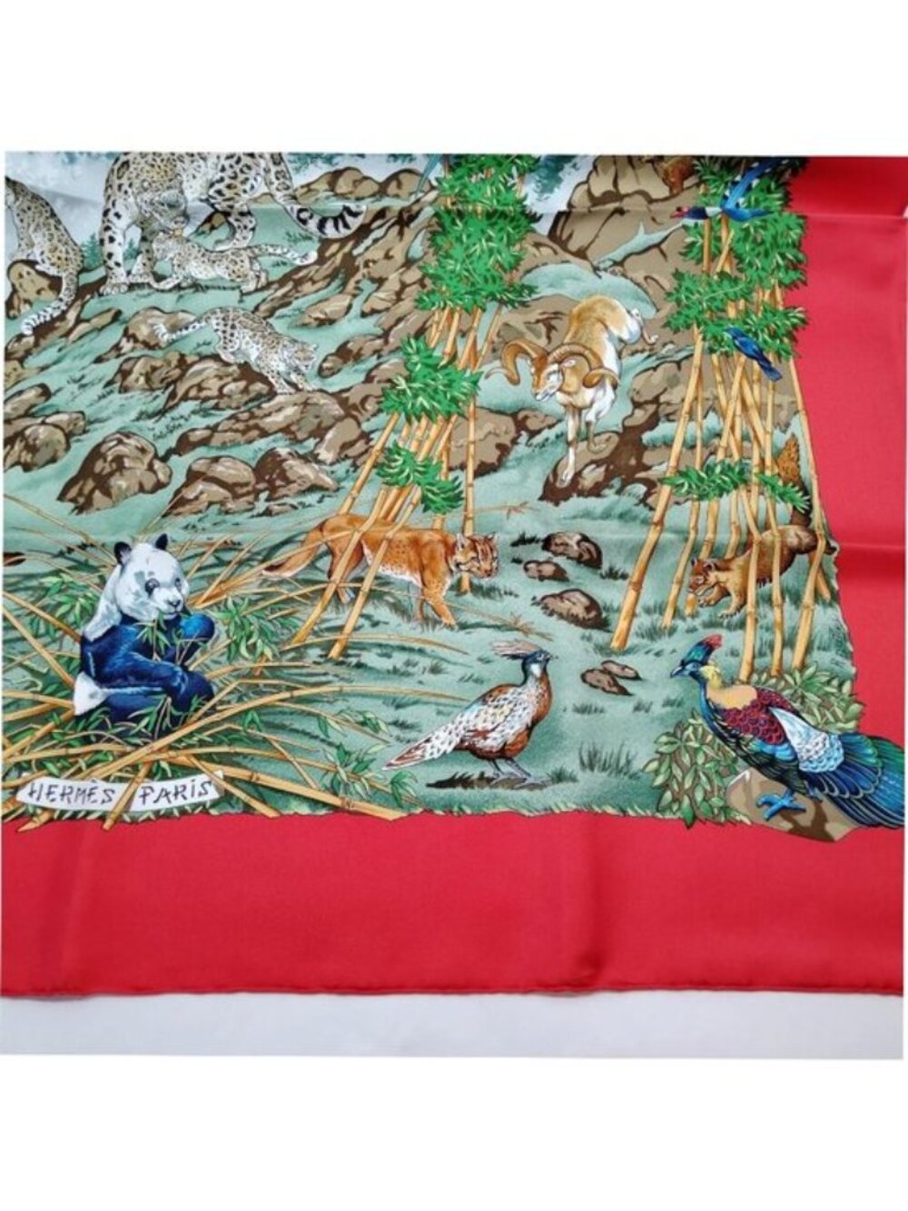 Authentic Hermès Sichuan Silk Scarf 90 Red Animal Print Carré Luxury Designer - Picture 5 of 10